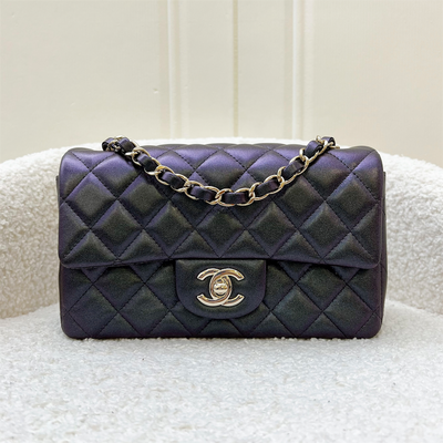 Chanel Classic Mini Rectangle Flap in 22B Iridescent Black Lambskin and LGHW