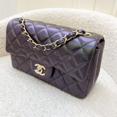 Chanel Classic Mini Rectangle Flap in 22B Iridescent Black Lambskin and LGHW