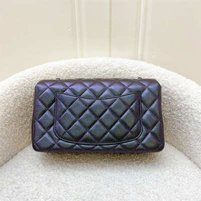 Chanel Classic Mini Rectangle Flap in 22B Iridescent Black Lambskin and LGHW