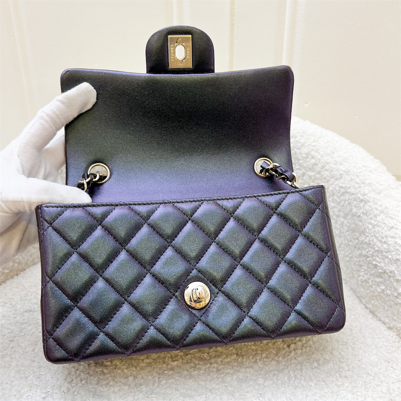 Chanel Classic Mini Rectangle Flap in 22B Iridescent Black Lambskin and LGHW