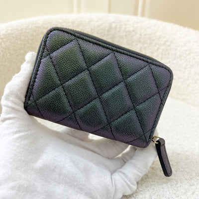 Chanel Classic Zippy Card Holder in Iridescent Black / Grey Caviar with "MOP" Logo