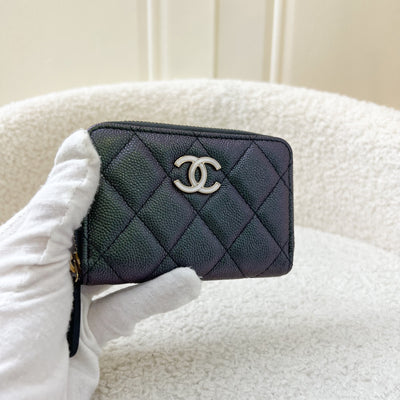 Chanel Classic Zippy Card Holder in Iridescent Black / Grey Caviar with "MOP" Logo