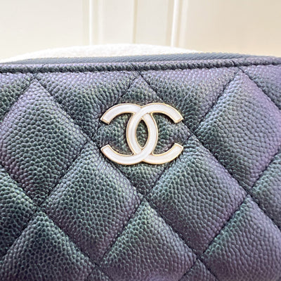 Chanel Classic Zippy Card Holder in Iridescent Black / Grey Caviar with "MOP" Logo