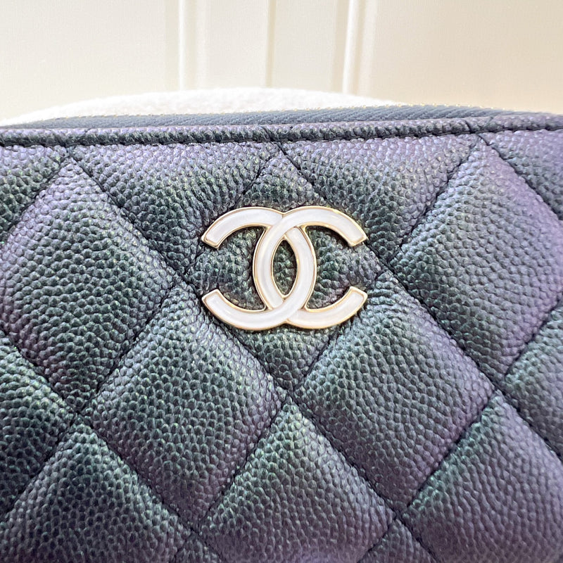 Chanel Classic Zippy Card Holder in Iridescent Black / Grey Caviar with "MOP" Logo