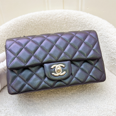 Chanel Classic Mini Rectangle Flap in 22B Iridescent Black Lambskin and LGHW