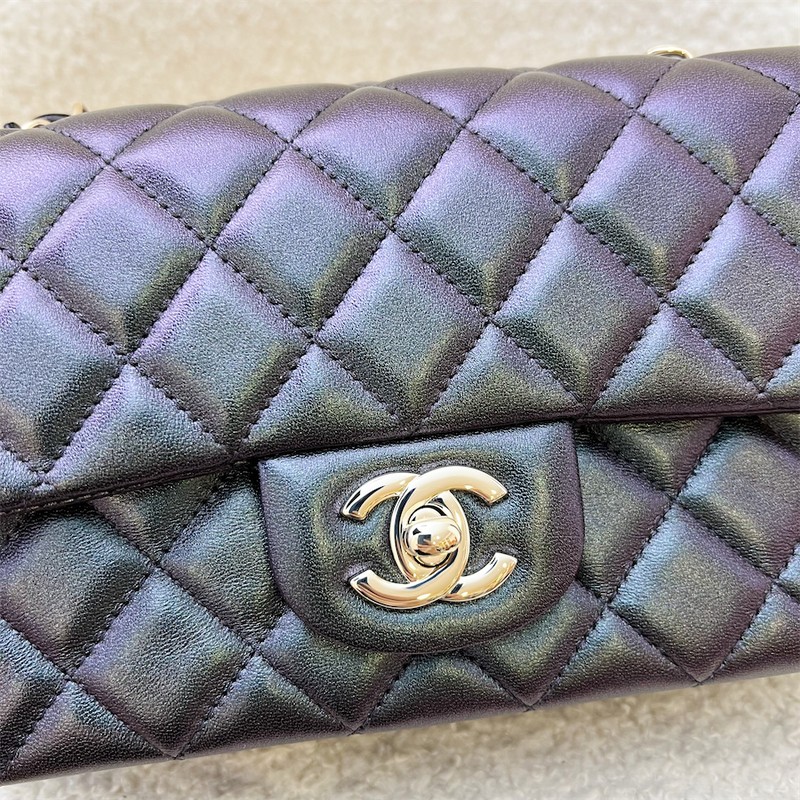 Chanel Classic Mini Rectangle Flap in 22B Iridescent Black Lambskin and LGHW