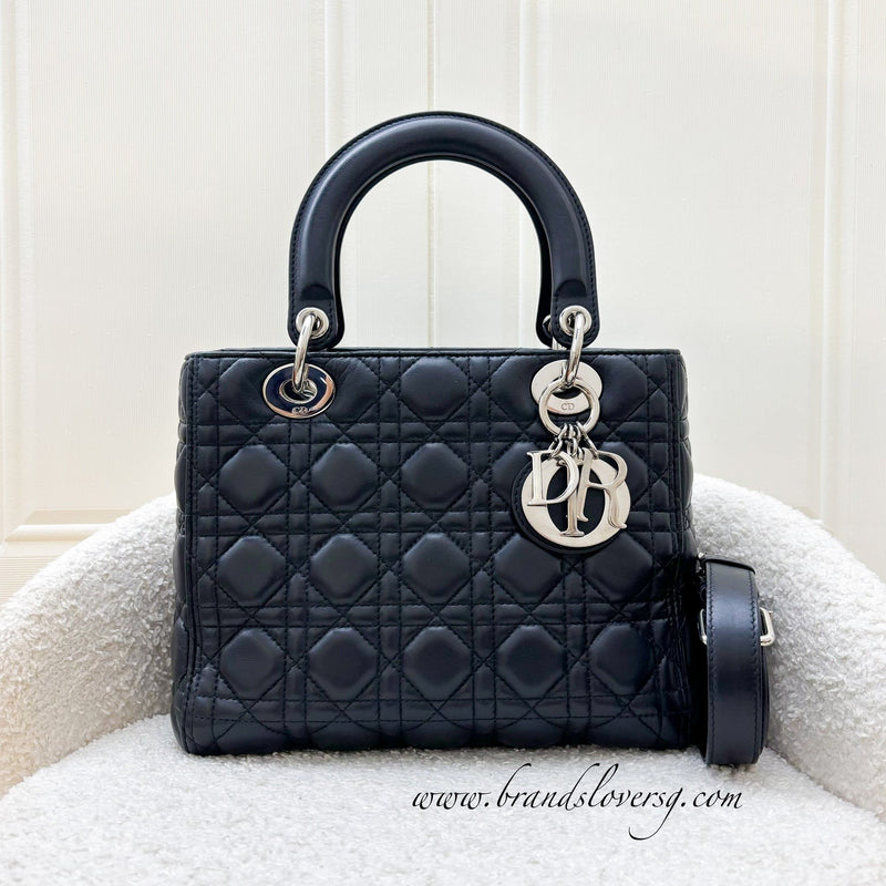 Dior Medium Lady Dior in Black Lambskin and SHW (New Version with Adjustable Strap)