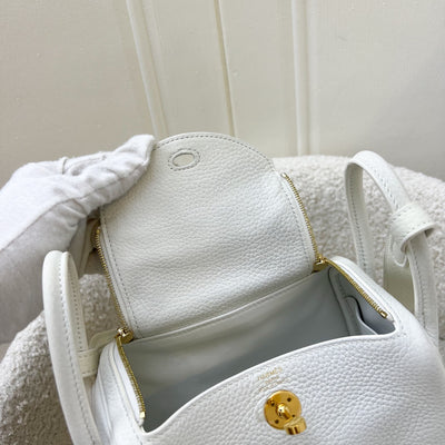 Hermes Mini Lindy in New White Clemence Leather and GHW (Includes free Rodeo PM)