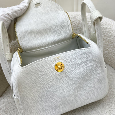 Hermes Mini Lindy in New White Clemence Leather and GHW (Includes free Rodeo PM)