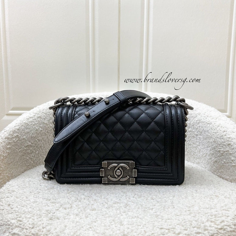 Chanel Small 20cm Boy Flap in Black Caviar and RHW (Model: A67085)
