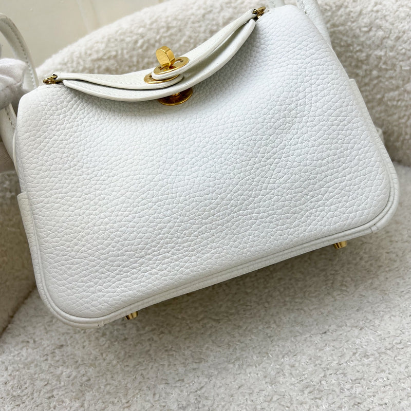 Hermes Mini Lindy in New White Clemence Leather and GHW (Includes free Rodeo PM)