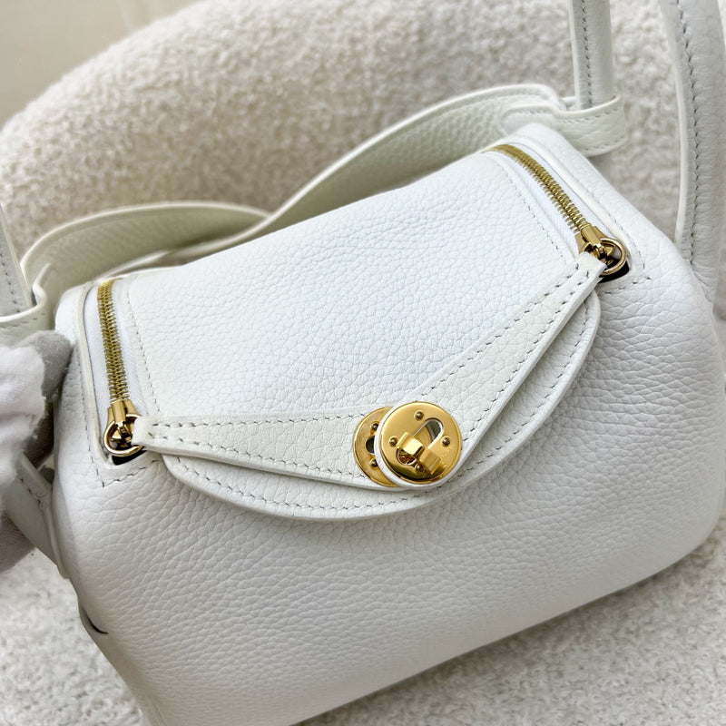 Hermes Mini Lindy in New White Clemence Leather and GHW (Includes free Rodeo PM)