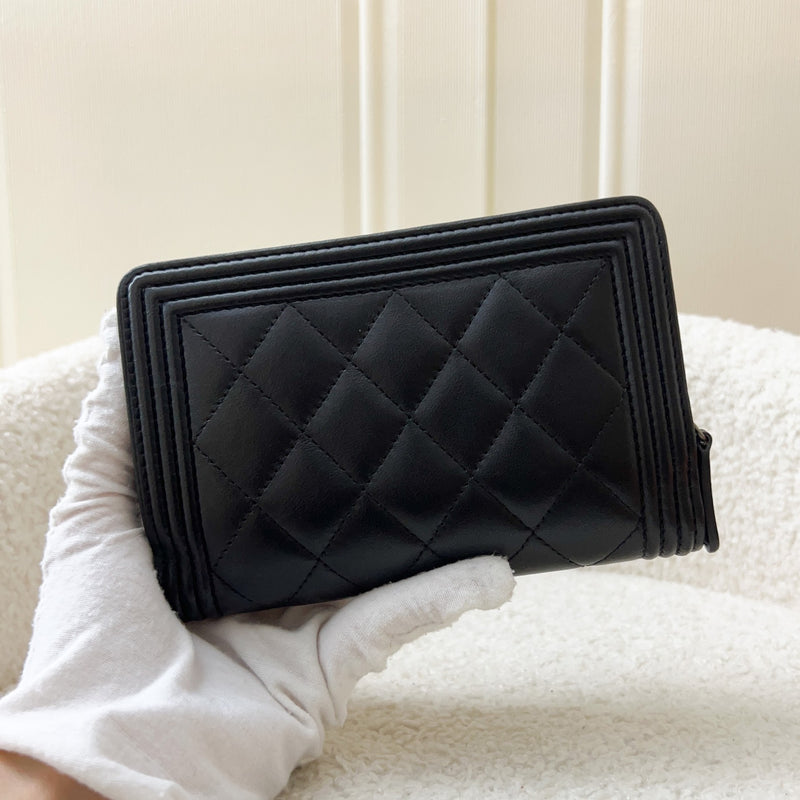 Chanel Boy Mid-length Medium Wallet in Black Lambskin and RHW