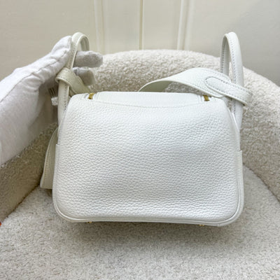 Hermes Mini Lindy in New White Clemence Leather and GHW (Includes free Rodeo PM)