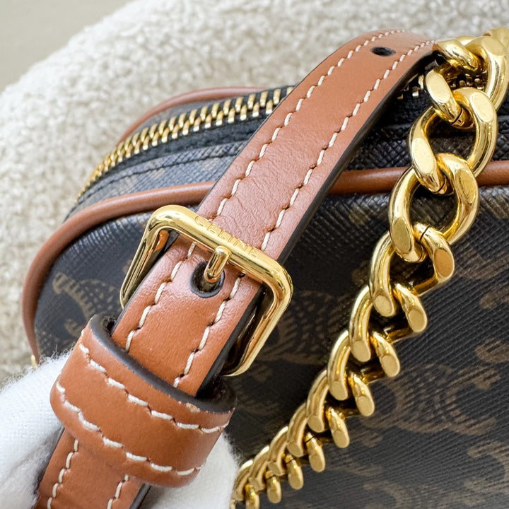 セリーヌ Celine Multi Bag in Triomphe Canvas, Tan Calfskin and GHW
