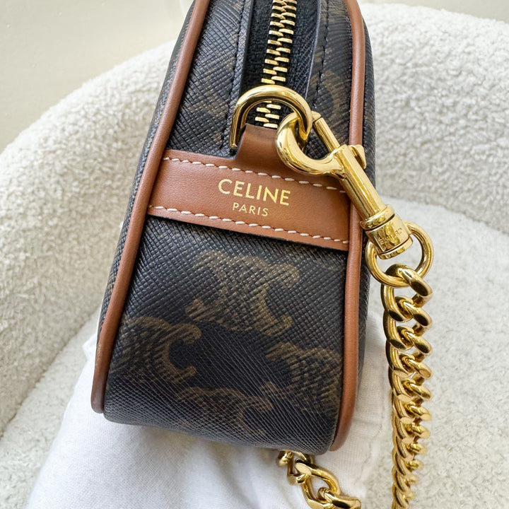 Celine Multi Bag in Triomphe Canvas, Tan Calfskin and GHW