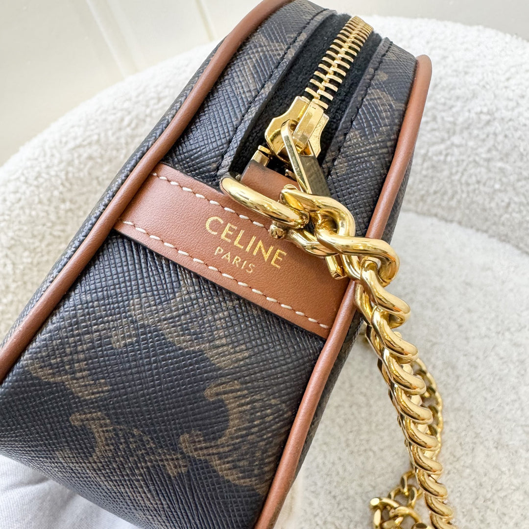 Celine Multi Bag in Triomphe Canvas, Tan Calfskin and GHW