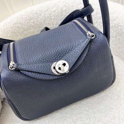 Hermes Mini Lindy in Bleu Nuit Clemence Leather and PHW