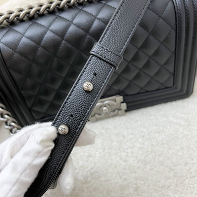 Chanel Medium 25cm Boy Flap in Black Caviar and RHW (Model: A67086)