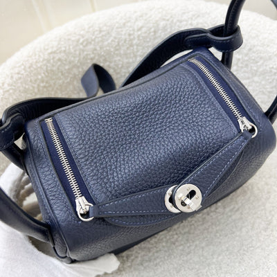 Hermes Mini Lindy in Bleu Nuit Clemence Leather and PHW