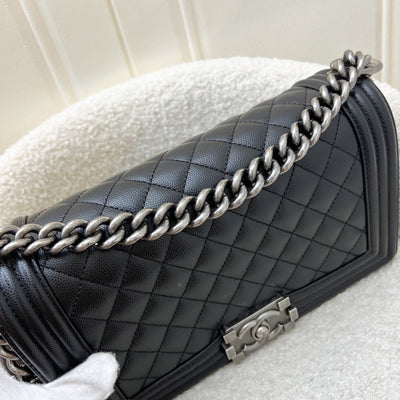 Chanel Medium 25cm Boy Flap in Black Caviar and RHW (Model: A67086)