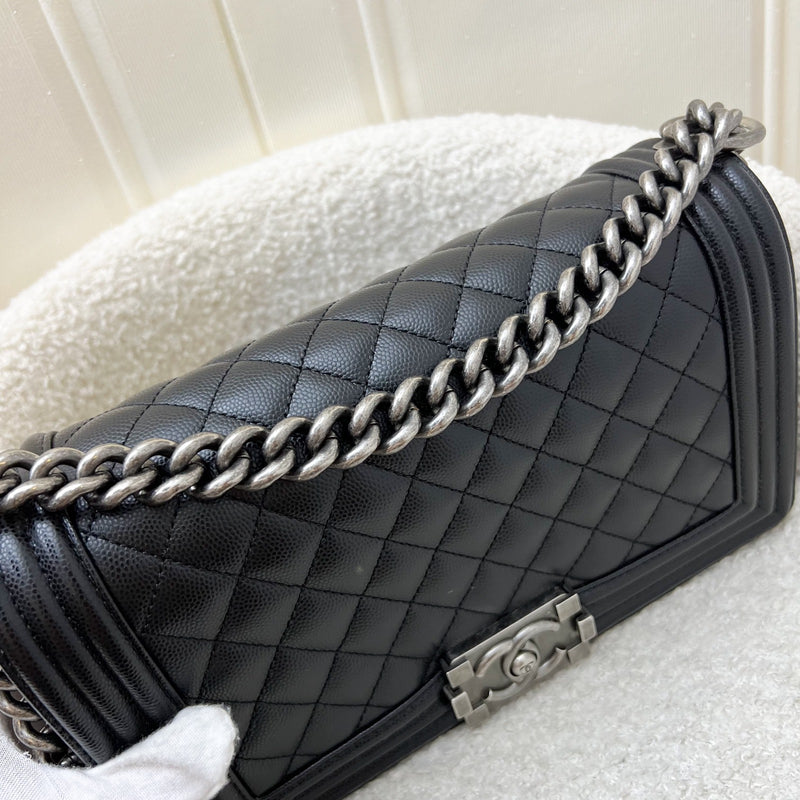 Chanel Medium 25cm Boy Flap in Black Caviar and RHW (Model: A67086)