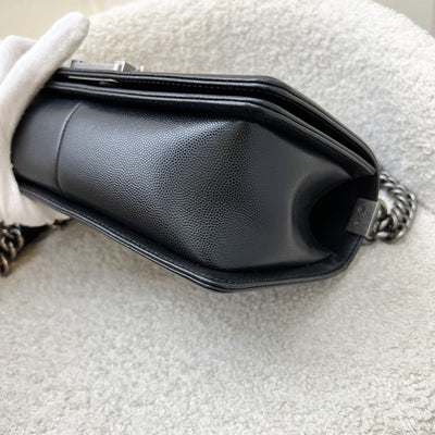 Chanel Medium 25cm Boy Flap in Black Caviar and RHW (Model: A67086)