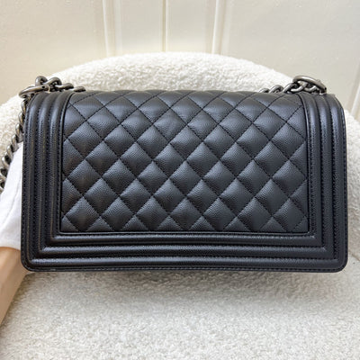 Chanel Medium 25cm Boy Flap in Black Caviar and RHW (Model: A67086)