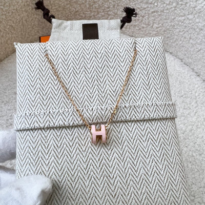 Hermes Mini Pop H Pendant Necklace in Rose Dragree Enamel RGHW