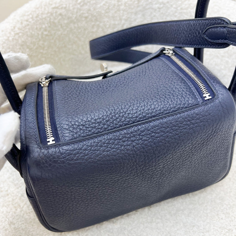 Hermes Mini Lindy in Bleu Nuit Clemence Leather and PHW