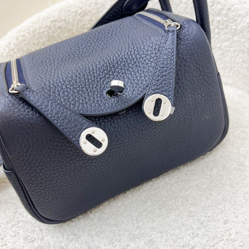 Hermes Mini Lindy in Bleu Nuit Clemence Leather and PHW