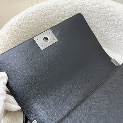 Chanel Medium 25cm Boy Flap in Black Caviar and RHW (Model: A67086)