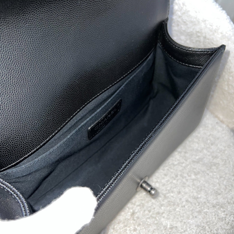 Chanel Medium 25cm Boy Flap in Black Caviar and RHW (Model: A67086)