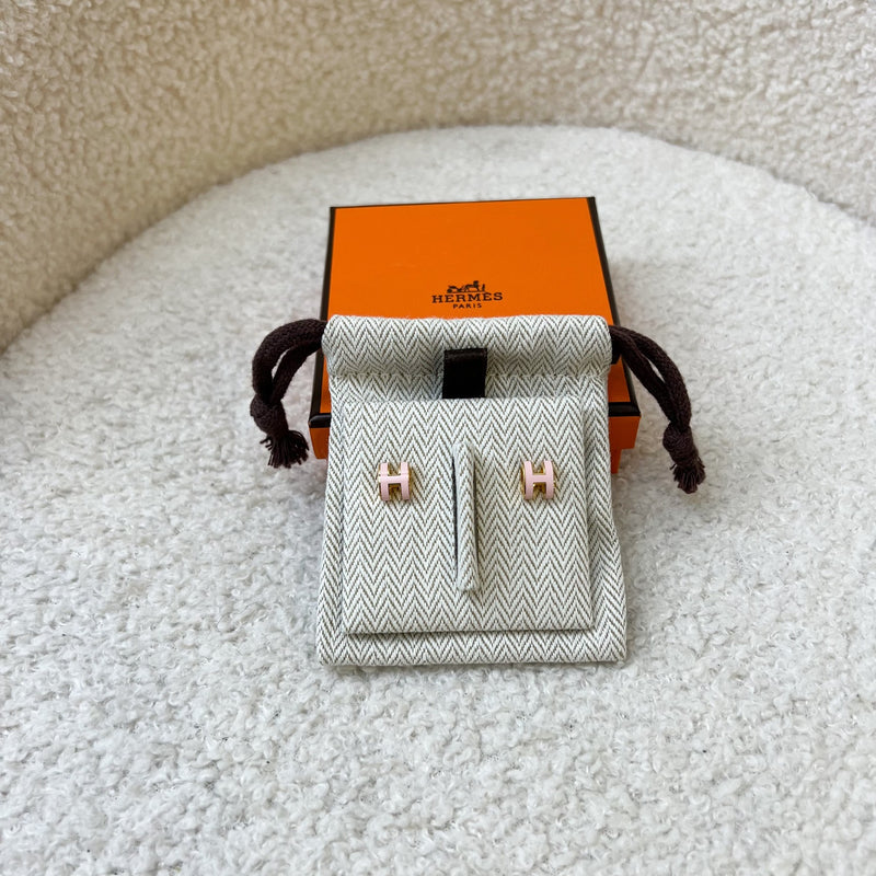 Hermes Mini Pop H Earrings in Rose Dragee and GHW