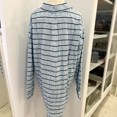 Chanel 25S Long Sleeved Shirt in Blue with Black Stripes 100% Silk (Model: P79458)