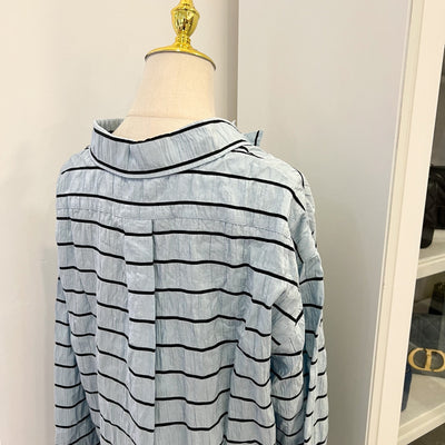 Chanel 25S Long Sleeved Shirt in Blue with Black Stripes 100% Silk (Model: P79458)