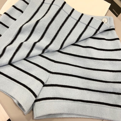 Chanel 25S Baby Blue Knitted Striped Skorts in 100% Cashmere (Model: P79614)