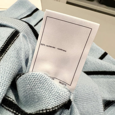 Chanel 25S Baby Blue Knitted Striped Skorts in 100% Cashmere (Model: P79614)