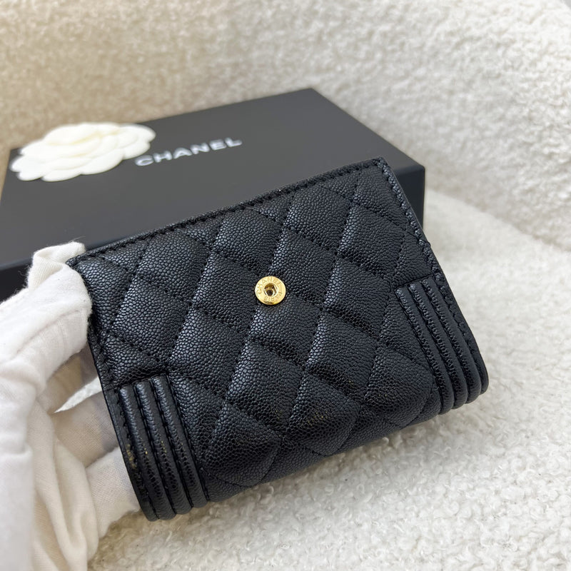 Chanel Boy Trifold Compact Wallet in Black Caviar and AGHW