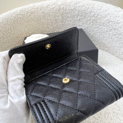 Chanel Boy Trifold Compact Wallet in Black Caviar and AGHW