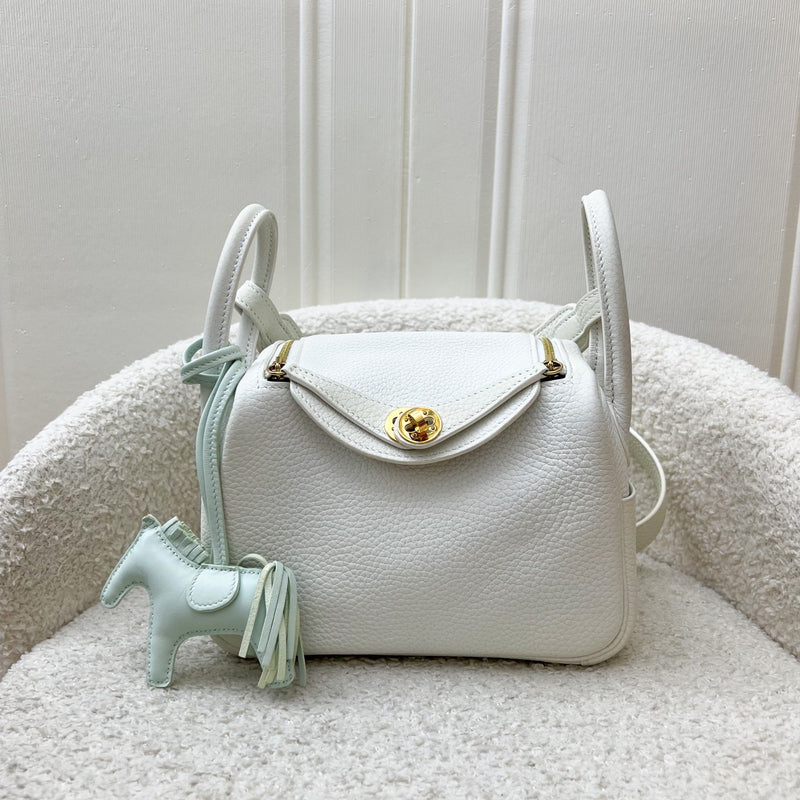 Hermes Mini Lindy in New White Clemence Leather and GHW (Includes free Rodeo PM)