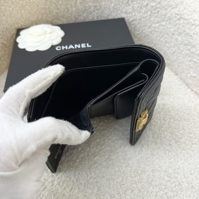 Chanel Boy Trifold Compact Wallet in Black Caviar and AGHW