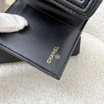 Chanel Boy Trifold Compact Wallet in Black Caviar and AGHW