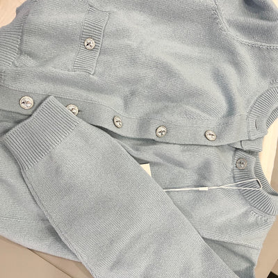 Chanel 25S Knitted Cardigan in Baby Blue 100% Cashmere (Model: P79549)