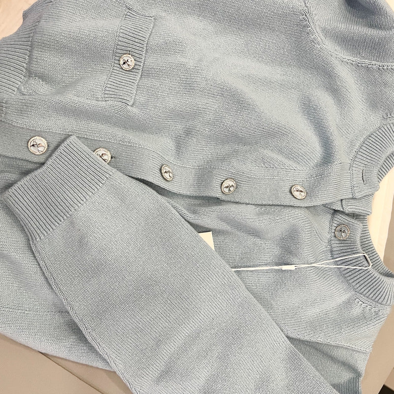 Chanel 25S Knitted Cardigan in Baby Blue 100% Cashmere (Model: P79549)