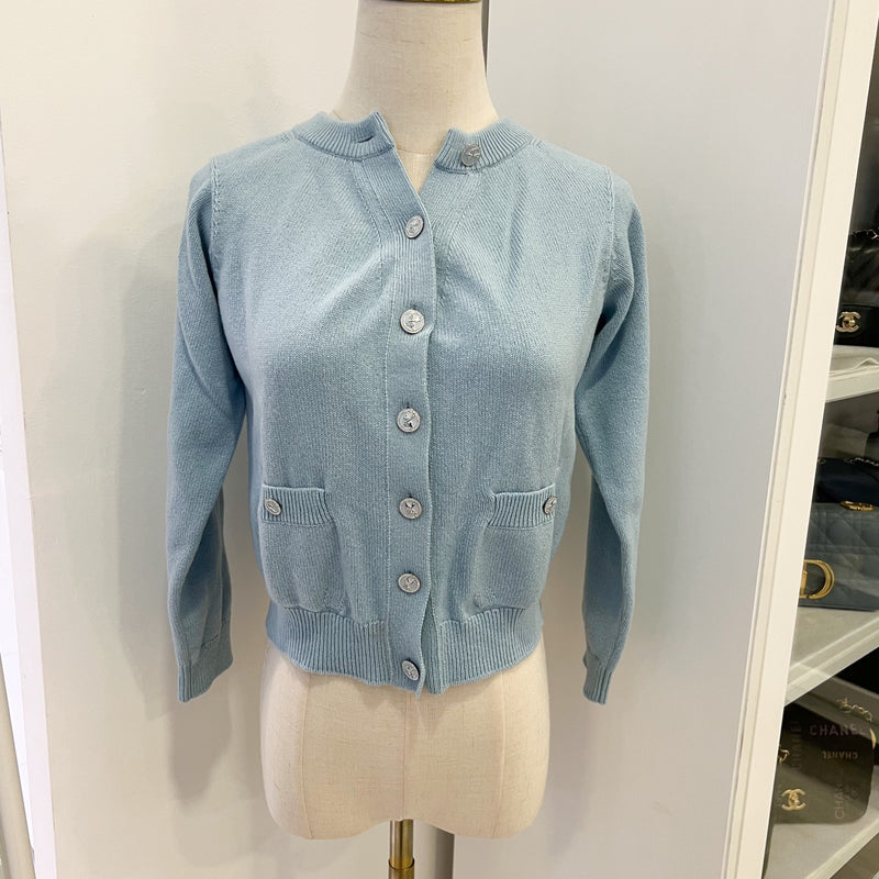 Chanel 25S Knitted Cardigan in Baby Blue 100% Cashmere (Model: P79549)