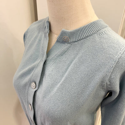 Chanel 25S Knitted Cardigan in Baby Blue 100% Cashmere (Model: P79549)