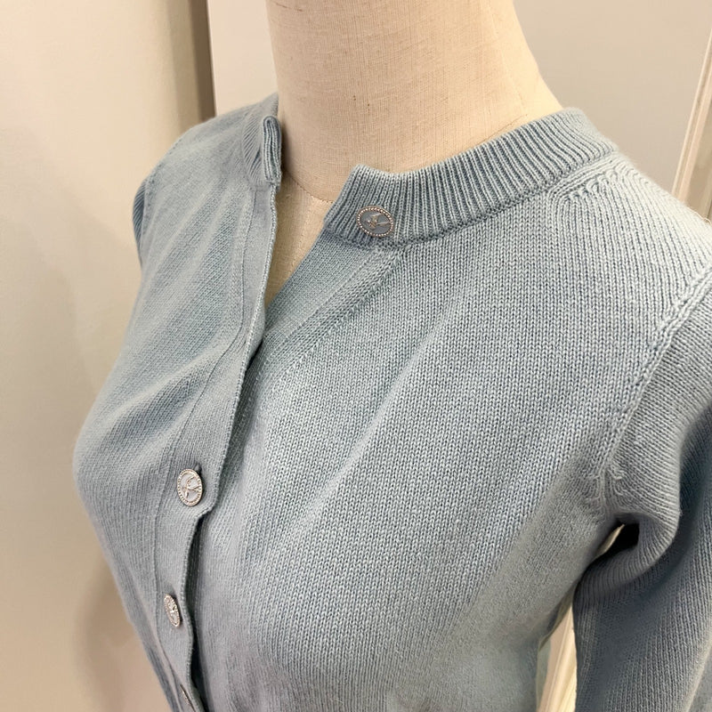 Chanel 25S Knitted Cardigan in Baby Blue 100% Cashmere (Model: P79549)