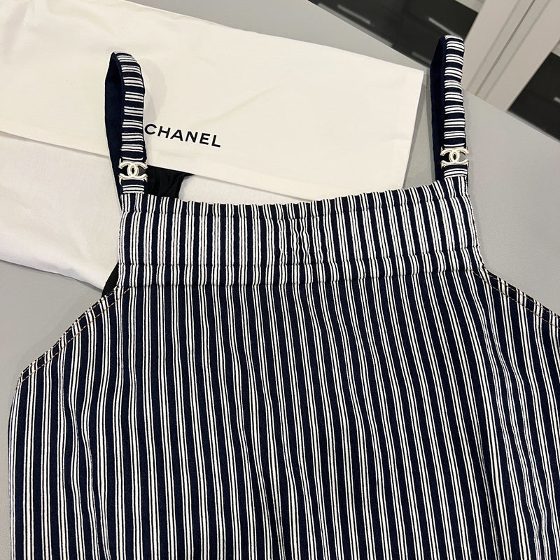Chanel Pinstripe Sleeveless Dress with Front Pockets in Cotton and Polyester (Model: P79171)