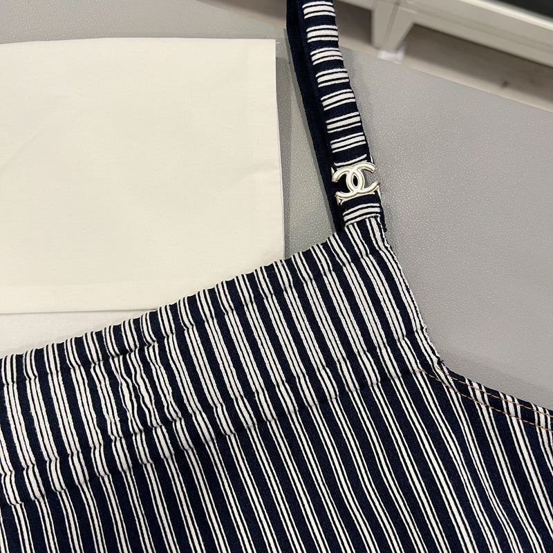 Chanel Pinstripe Sleeveless Dress with Front Pockets in Cotton and Polyester (Model: P79171)